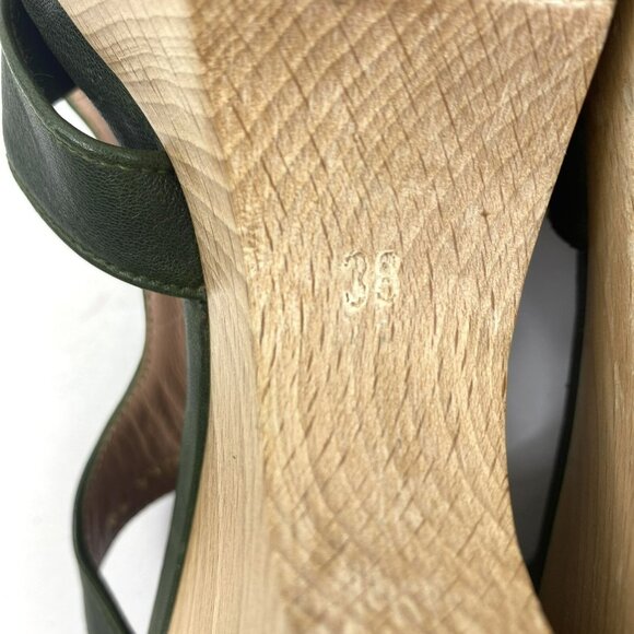 Pura Lopez Shoes Womens Size 38 US 8 Wooden Block Heel Clog Green Leather - Picture 8 of 9